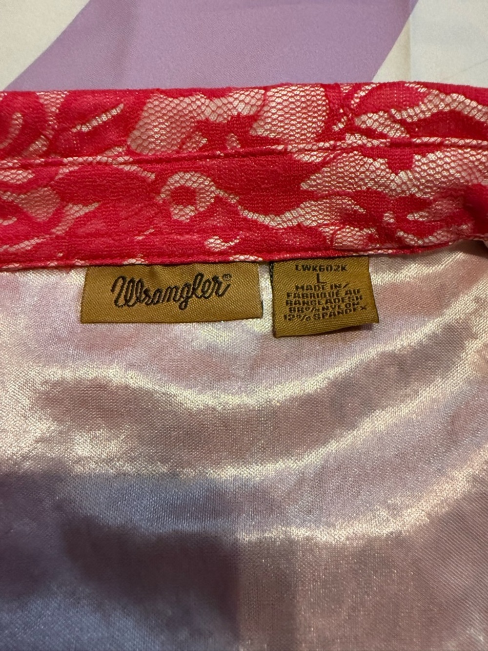 Wrangler Western Pink Lace Metallic Snap Front Shirt - Large - Y2K Glam - Picture 7 of 12